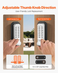 Mechanical Keyless Entry Door Lock, 14 Key Mechanical Door Lock, Mechanical Keypad Door Lock with Adjustable Thumb Knob, Single-Side Zinc Alloy Waterproof Keyless Gate Lock, for Home Office