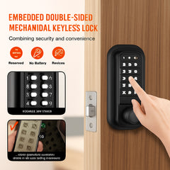 Mechanical Keyless Entry Door Lock, 14 Digit Keypad, Water-proof Zinc Alloy, Double-sided Embedded Outdoor Gate Door Locks Set with Keypad and Handle, Easy to Install, for Garden, Garage, Yard