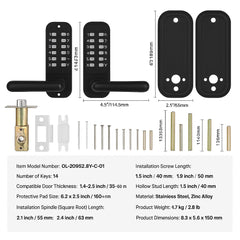 Mechanical Keyless Entry Door Lock, 14 Digit Keypad, Water-proof Zinc Alloy, Double-sided Embedded Outdoor Gate Door Locks Set with Keypad and Handle, Easy to Install, for Garden, Garage, Yard