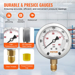 Hydraulic Pressure Test Kit, 250/400/600bar, 3 Gauges 9 Test Couplings 3 Test Hoses, Excavator Hydraulic Test Gauge Set with Portable Carrying Case for Excavator Tractors Construction Machinery