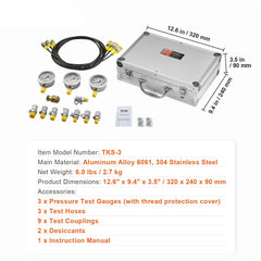 Hydraulic Pressure Test Kit, 250/400/600bar, 3 Gauges 9 Test Couplings 3 Test Hoses, Excavator Hydraulic Test Gauge Set with Portable Carrying Case for Excavator Tractors Construction Machinery