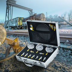 Hydraulic Pressure Test Kit, 250/400/600bar, 3 Gauges 9 Test Couplings 3 Test Hoses, Excavator Hydraulic Test Gauge Set with Portable Carrying Case for Excavator Tractors Construction Machinery