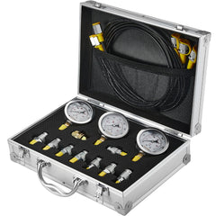 Hydraulic Pressure Test Kit, 250/400/600bar, 3 Gauges 9 Test Couplings 3 Test Hoses, Excavator Hydraulic Test Gauge Set with Portable Carrying Case for Excavator Tractors Construction Machinery