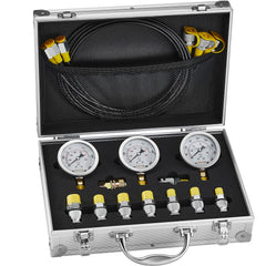 Hydraulic Pressure Test Kit, 250/400/600bar, 3 Gauges 9 Test Couplings 3 Test Hoses, Excavator Hydraulic Test Gauge Set with Portable Carrying Case for Excavator Tractors Construction Machinery