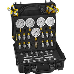 Hydraulic Pressure Test Kit, 10/100/250/400/600bar, 5 Gauges 13 Couplings 14 Tee Connectors 5 Test Hoses, Excavator Hydraulic Test Gauge Set with Carrying Case for Excavator Tractors Machinery