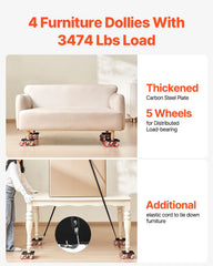 Furniture Dolly Heavy Duty Furniture Mover with 5 Wheels 1575 kg Capacity