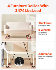 Furniture Dolly Heavy Duty Furniture Mover with 5 Wheels 1575 kg Capacity