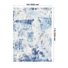 Area Rug, 1524x2133.6mm Large Washable Rug, Non-Slip and Tear-Resistant Soft Carpet, Pet & Child Friendly Modern Area Rugs, Indoor Mat for Bedroom, Office, Living Room, Kids Room, Entryway, Blue