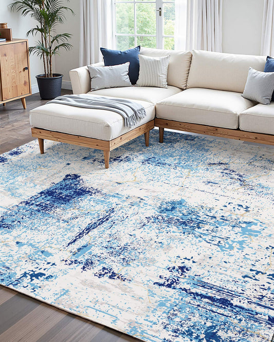 Area Rug, 1524x2133.6mm Large Washable Rug, Non-Slip and Tear-Resistant Soft Carpet, Pet & Child Friendly Modern Area Rugs, Indoor Mat for Bedroom, Office, Living Room, Kids Room, Entryway, Blue