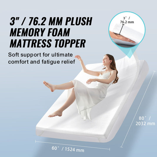 Mattress Topper Memory Foam Detachable & Washable Queen 76.2 mm Thickness