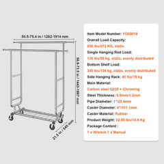 Heavy Duty Clothes Rack, Double Hanging Rod Clothing Garment Rack for Hanging Clothes, Adjustable Height and Extendable Length Clothing Rack with Bottom Storage Area, 272 KG Load Capacity
