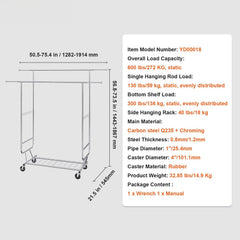 Heavy Duty Clothes Rack, Double Hanging Rod Clothing Garment Rack for Hanging Clothes, Adjustable Height and Extendable Length Clothing Rack with Bottom Storage Area, 272 KG Load Capacity