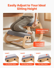 Ergonomic Kneeling Chair, Wooden Posture Knee Chair with Adjustable Thick Foam Cushions & Solid Wood Frame, Adjustable Height, Relief for Neck or Back Pain for Home, Office or Meditation, Gray