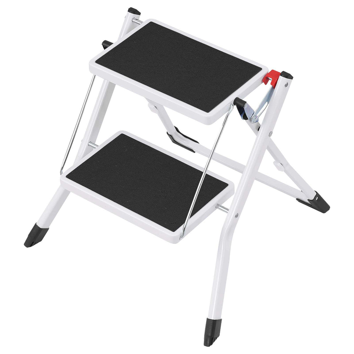 Step Ladder 2-Step 150kg Capacity, Ergonomic Folding Steel Step Stool with Wide Anti-Slip Pedal, Sturdy Step Stool for Adults Toddlers, Multi-Use for Household, Kitchen, Office, RVs