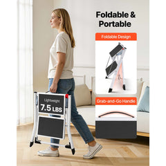 Step Ladder 2-Step 150kg Capacity, Ergonomic Folding Steel Step Stool with Wide Anti-Slip Pedal, Sturdy Step Stool for Adults Toddlers, Multi-Use for Household, Kitchen, Office, RVs