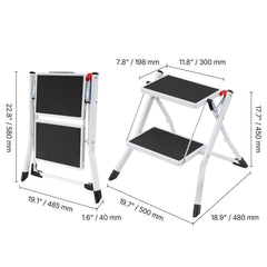 Step Ladder 2-Step 150kg Capacity, Ergonomic Folding Steel Step Stool with Wide Anti-Slip Pedal, Sturdy Step Stool for Adults Toddlers, Multi-Use for Household, Kitchen, Office, RVs