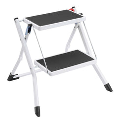 Step Ladder 2-Step 150kg Capacity, Ergonomic Folding Steel Step Stool with Wide Anti-Slip Pedal, Sturdy Step Stool for Adults Toddlers, Multi-Use for Household, Kitchen, Office, RVs