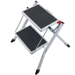 Step Ladder 2-Step 150kg Capacity, Ergonomic Folding Steel Step Stool with Wide Anti-Slip Pedal, Sturdy Step Stool for Adults Toddlers, Multi-Use for Household, Kitchen, Office, RVs