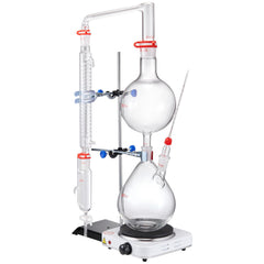 Essential Oil Distillation Kit, 2000ml Distillation Apparatus, 3.3 Boro Lab Glassware Distillation Kit with 1000W Heating Plate and 24, 40 Joint, 28 pcs Set