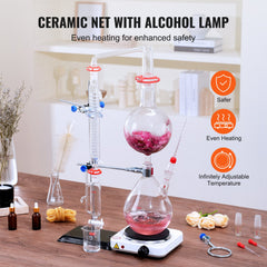 Essential Oil Distillation Kit, 2000ml Distillation Apparatus, 3.3 Boro Lab Glassware Distillation Kit with 1000W Heating Plate and 24, 40 Joint, 28 pcs Set