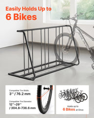 Bike Rack, Fits Tire Width 3 Inch/76.2 mm, Carbon Steel Double-Sided Grid Bike Rack Stand, Freestanding Bicycle Storage Holder for Curbside, Garage, Indoor, Outdoor Parking, 6-Bicycle Capacity