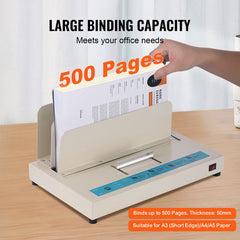 Thermal Binding Machine, 500 Sheets Capacity Book Binding Machine, Thermal Book Binder 50mm Binding Thickness A3(Short Edge)/A4/A5 Document, with Infrared Optical Detection