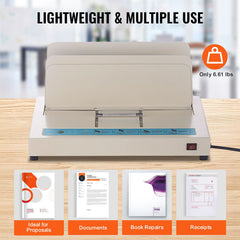 Thermal Binding Machine, 500 Sheets Capacity Book Binding Machine, Thermal Book Binder 50mm Binding Thickness A3(Short Edge)/A4/A5 Document, with Infrared Optical Detection
