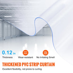 Strip Curtain, 3048 cm L x 30.5 cm W x 3 mm Thickness, Clear PVC Smooth Curtain Strip Door Bulk Roll, Plastic Door Strips for Doorway of Supermarket, Garage, Warehouse, Barn, Pet Animal House