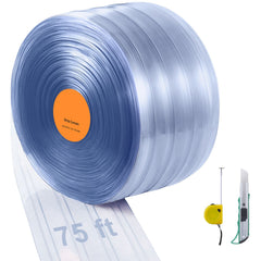 Strip Curtain, 2286 cm L x 20 cm W x 2 mm Thickness, Clear Ribbed PVC Curtain Strip Door Bulk Roll, Plastic Door Strips for Doorways of Supermarket, Garage, Warehouse, Barn, Pet Animal House