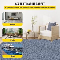 Gray Marine Carpet 6 ft x 36 ft, Boat Carpet Rugs, Indoor Outdoor Rugs for Patio Deck Anti-Slide TPR Water-Proof Back Outdoor Marine Carpeting Outdoor Carpet