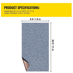 Gray Marine Carpet 6 ft x 36 ft, Boat Carpet Rugs, Indoor Outdoor Rugs for Patio Deck Anti-Slide TPR Water-Proof Back Outdoor Marine Carpeting Outdoor Carpet