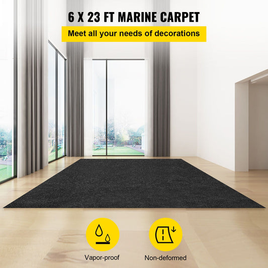 Marine Carpet, 6 x 23 ft Boat Carpeting, Charcoal Black Marine Grade Boat Carpet, Indoor/Outdoor Marine Carpeting with Water-proof TPR Backing, Water-proof Carpet Roll for Home, Patio, Porch, De