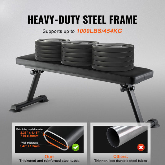 Flat Weight Bench, Foldable Strength Training Bench, Utility Workout Bench for Full Body Workout, 1000 LBS Press Bench for Home Gym Exercise, for Multi-Purpose Weight Training and Ab Exercises