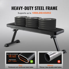 Flat Weight Bench, Foldable Strength Training Bench, Utility Workout Bench for Full Body Workout, 1000 LBS Press Bench for Home Gym Exercise, for Multi-Purpose Weight Training and Ab Exercises