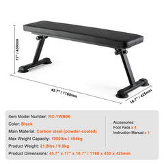 Flat Weight Bench, Foldable Strength Training Bench, Utility Workout Bench for Full Body Workout, 1000 LBS Press Bench for Home Gym Exercise, for Multi-Purpose Weight Training and Ab Exercises