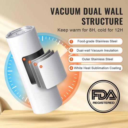 8 Pack Straight Sublimation Tumblers, 30 oz Blank Tumbler Bulk, Stainless Steel Double Wall Tumbler Cups with Straw, Lid, Brush, Base, Shrink Wrap, Gift Box, for Heat Press and Heat Transfer
