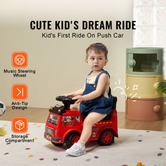 Ride On Push Car for Toddlers, Ages 1-3, Ride Racer, Sit to Stand Toddler Ride On Toy, Classic Kids Ride On Car with Music Steering Wheel & Under Seat Storage, Ride On Toy for Boys Girls, Red