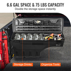 Truck Bed Storage Box, Lockable Swing Case with Password Padlock, 6.6 Gal/25 L ABS Wheel Well Tool Box, Waterproof and Durable, Compatible with Ford F-150 2015-2021, Drivers Side