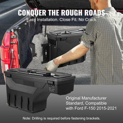 Truck Bed Storage Box, Lockable Swing Case with Password Padlock, 6.6 Gal/25 L ABS Wheel Well Tool Box, Waterproof and Durable, Compatible with Ford F-150 2015-2021, Drivers Side