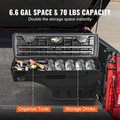 Truck Bed Storage Box, Lockable Swing Case with Password Padlock, 6.6 Gal/25 L ABS Wheel Well Tool Box, Waterproof and Durable, Compatible with Ford F-150 2015-2021, Passenger Side