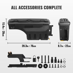 Truck Bed Storage Box, Lockable Swing Case with Password Padlock, 6.6 Gal/25 L ABS Wheel Well Tool Box, Waterproof and Durable, Compatible with Ford F-150 2015-2021, Passenger Side