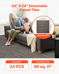 Carpet Tiles Reusable 610x610 mm, 24 PCS Modular Carpet Square Rug, Commercial Floor Soft Padded for Seamless Cover 8.9㎡, Easy DIY Replacement for Living Room Bedroom Office Indoor, Dark Brown