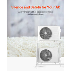Mini Split Ground Stand, Anti-Vibration Mini Split Stand for 9000-18000 BTU Ductless Air Conditioner Heat Pump, Heavy Duty AC Base Bracket Floor Mount w/ 250kg Max. Load,Dual Levels