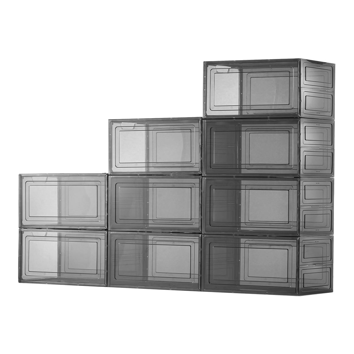 Shoe Storage Boxes, 9 Pack Clear Stackable Shoe Boxes Storage Organizers with Magnetic Door, Fit up to US Size 13, Plastic Sneaker Containers for High Heels, Boots, and Hats, Transparent Black