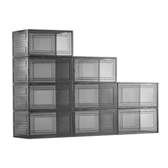 Shoe Storage Boxes, 9 Pack Clear Stackable Shoe Boxes Storage Organizers with Magnetic Door, Fit up to US Size 13, Plastic Sneaker Containers for High Heels, Boots, and Hats, Transparent Black