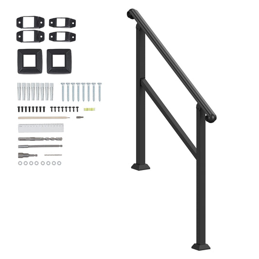 Handrails for Outdoor Steps, 2-3 Step Stair Hand Rail & Indoor Railing Kit, Railings for Outside Steps with Installation Kit, Hand Rails for Seniors,Porch Railing & Deck Hand Rail, Black