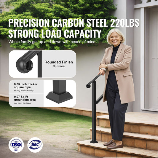 Handrails for Outdoor Steps, 2-3 Step Stair Hand Rail & Indoor Railing Kit, Railings for Outside Steps with Installation Kit, Hand Rails for Seniors,Porch Railing & Deck Hand Rail, Black
