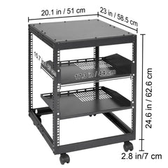 12U Open Frame Server Rack, 15''-40'' Adjustable Depth, Free Standing or Wall Mount Network Server Rack, 4 Post AV Rack with Casters, Holds All Your Networking IT Equipment AV Gear Router Modem