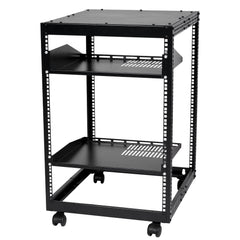 15U Open Frame Server Rack, 23-40 in Adjustable Depth, Free Standing or Wall Mount Network Server Rack, 4 Post AV Rack with Casters, Holds All Your Networking IT Equipment AV Gear Router Modem