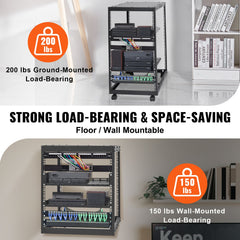 20U Open Frame Server Rack, 15''-40'' Adjustable Depth, Free Standing or Wall Mount Network Server Rack, 4 Post AV Rack with Casters, Holds All Your Networking IT Equipment AV Gear Router Modem